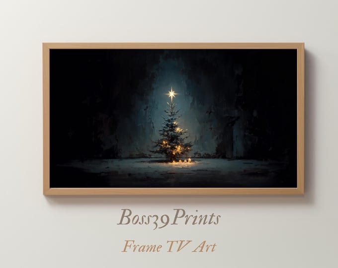 Moody Christmas Tree Art | Minimalist Frame TV Art | Vintage Holiday Decor #5-10