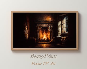 Moody Christmas Fireplace | Cozy Frame TV Art 4K | Vintage Holiday Hearth #5-13