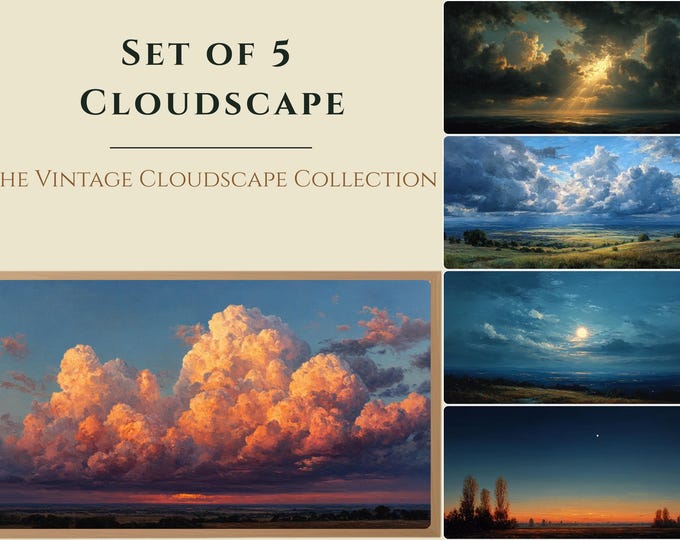 Samsung Frame TV Art Bundle | 5 Vintage Cloudscape Oil Paintings, Day to Night (4K Download)