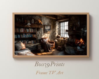 Cozy Fireplace Reading Nook Frame TV Art (Digital Download)