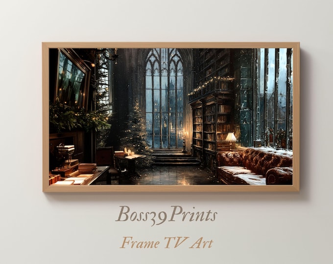 Dark Academia Christmas Frame TV Art | Moody Library | Vintage Holiday 4K #5-14