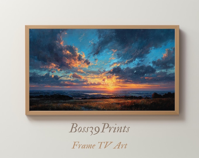 Samsung Frame TV Art | Vintage Cloudscape Painting | Moody Twilight Sky | Golden Sunset Clouds | Tonalism Art | Digital Download