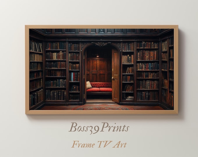 Hidden Bookshelf Door Samsung Frame TV Art | Secret Library & Reading Nook Wallpaper Bundle