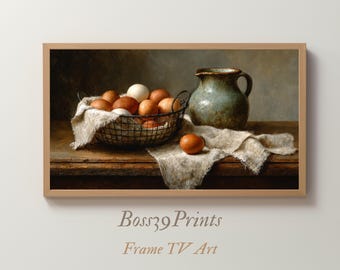 Samsung Frame TV Art | Vintage Farmhouse Eggs | Rustic Kitchen Decor | Country Still Life
