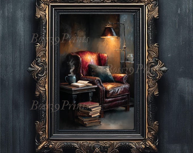 Dark Academia Reading Nook Print, Moody Library Art (Digital Download)