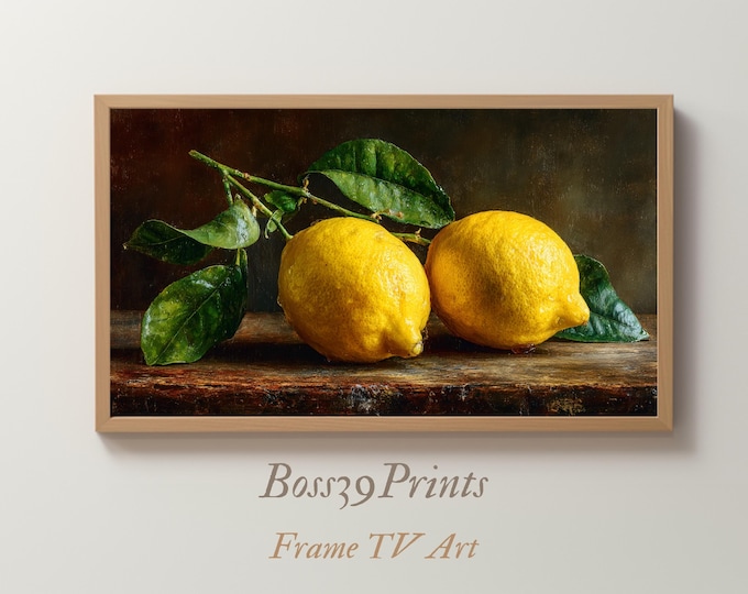 Moody Lemon Oil Painting Print | Dark Academia Kitchen Art | Vintage Rustic Fruit Still Life