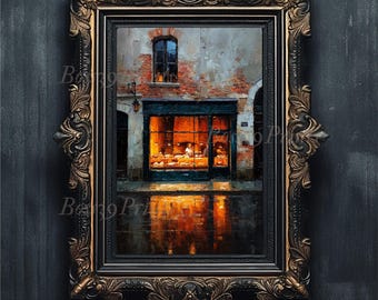 Parisian Patisserie Print, Moody Bakery Oil Painting (Digital Download)