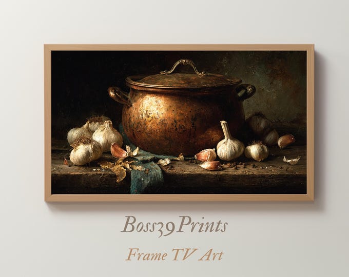 Samsung Frame TV Art | Vintage Copper Pot | Moody Kitchen Decor | French Country Still Life