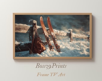 Vintage Ski Gear Frame TV Art | Moody Winter Still Life (4K Download)