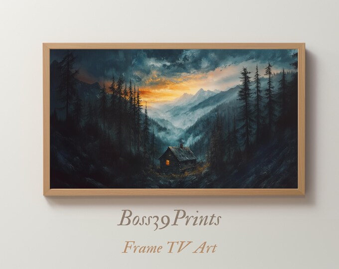 Moody Alpine Samsung Frame TV Art | Mountain Cabin Wallpaper | Dark Forest TV Background