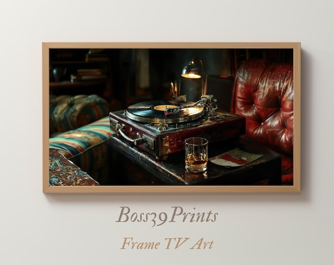 Dark Academia Frame TV Art, Whiskey, Vinyl Record (Digital Download)