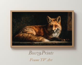 Moody Red Fox Oil Painting, Vintage Woodland Wildlife Art (Digital Download)