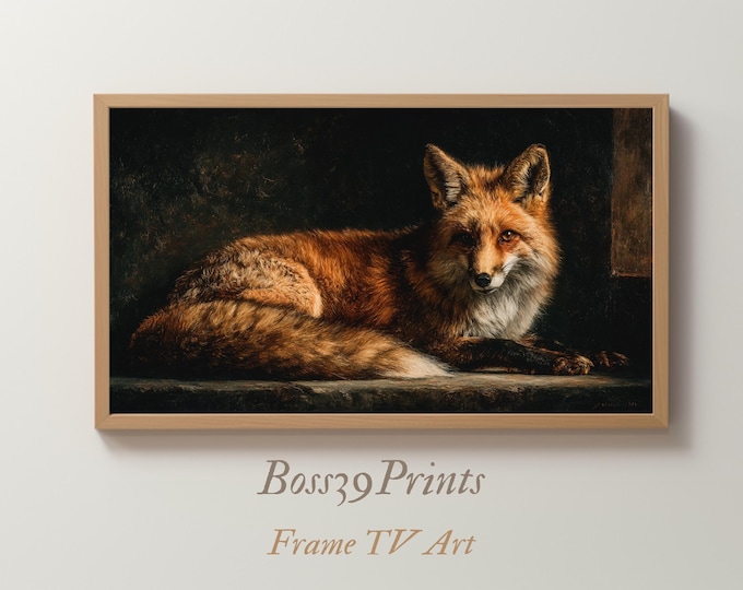 Moody Red Fox Oil Painting, Vintage Woodland Wildlife Art (Digital Download)