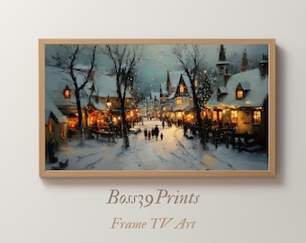 Samsung Frame TV Art | Magical Christmas Village | Vintage Winter Street | Festive 4K Screensaver