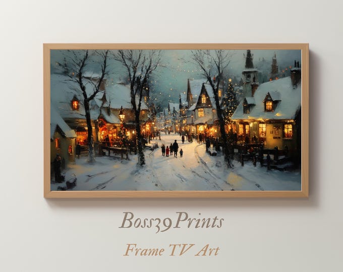 Samsung Frame TV Art | Magical Christmas Village | Vintage Winter Street | Festive 4K Screensaver