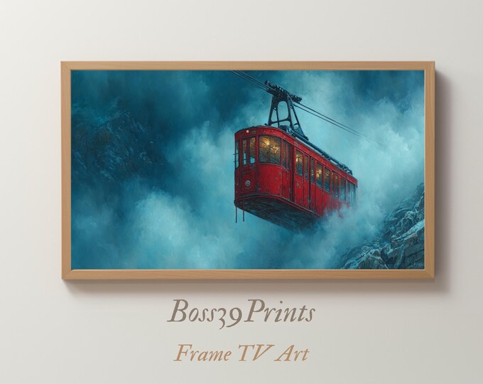 Red Gondola Samsung Frame TV Art | Vintage Ski Lift (Digital Download)