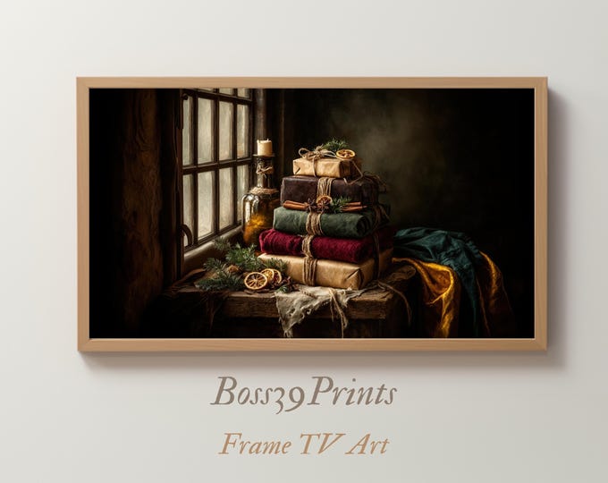 Moody Christmas Gifts Frame TV Art | Rustic Holiday 4K | Vintage Still Life #5-15