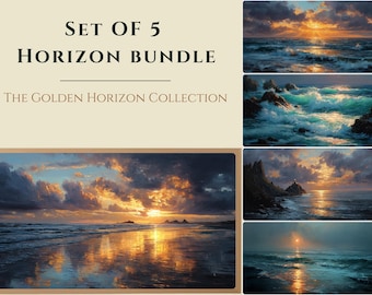 Moody Seascape Art Bundle, Vintage Ocean Oil Paintings, Coastal Landscape Print Set (Digital Download)