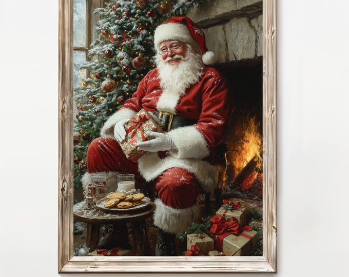 Vintage Santa Claus Painting, Nostalgic Christmas Decor (Digital Download)