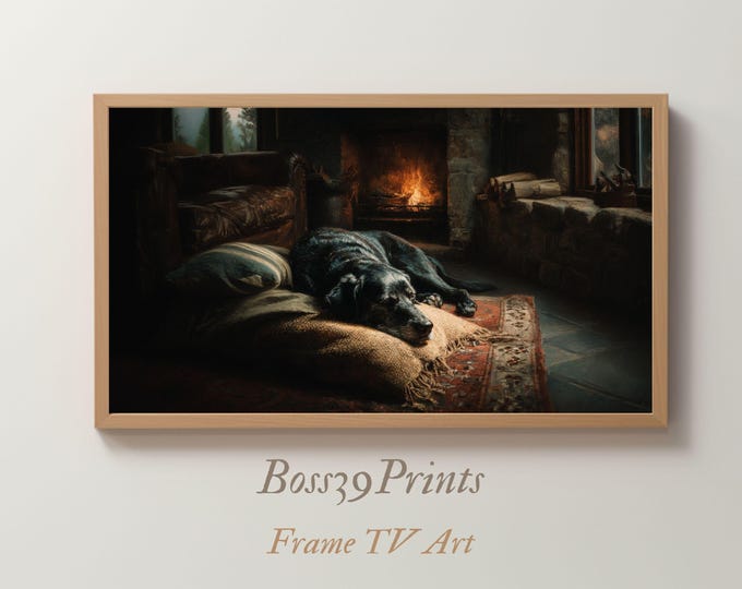 Cozy Dog Frame TV Art | Moody Fireside Decor #3-4