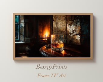 Fireside Whiskey Still Life Frame TV Art, Dark Academia (Digital Download)