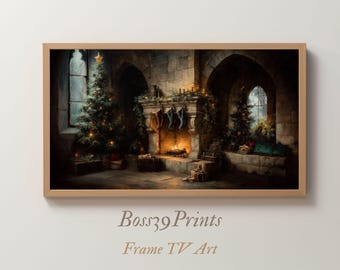 Dark Academia Christmas Fireplace Frame TV Art (Digital Download)