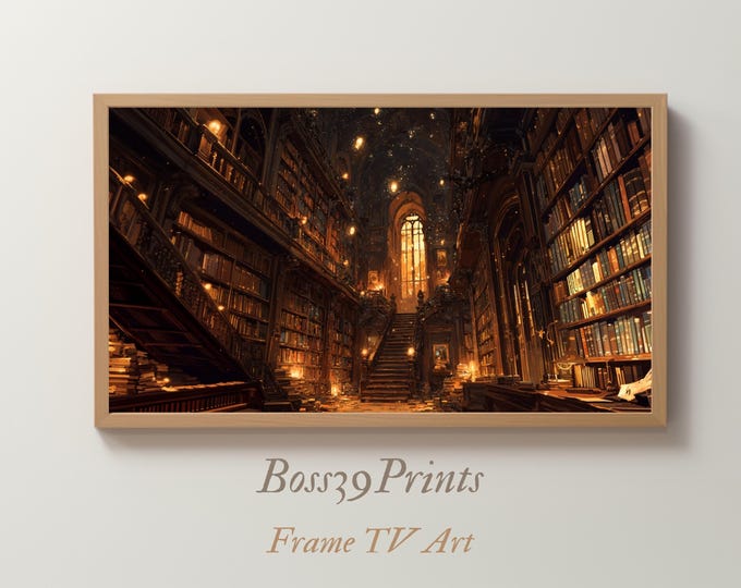 Enchanted Library Frame TV Art, Dark Academia Wizard Wallpaper (Digital Download)