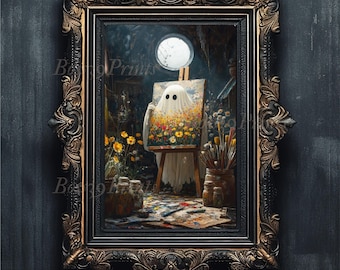 Ghost Artist Painting Print, Dark Academia Halloween Decor (Digital Download)