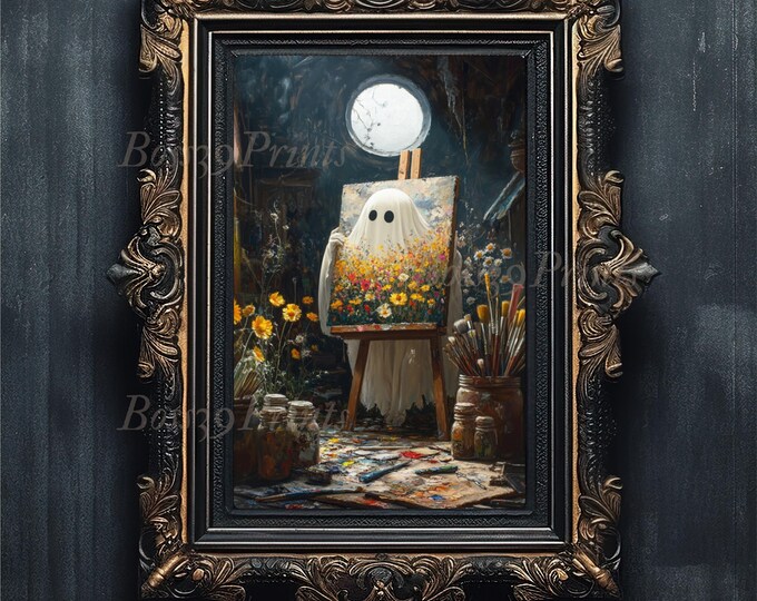 Ghost Artist Painting Print, Dark Academia Halloween Decor (Digital Download)