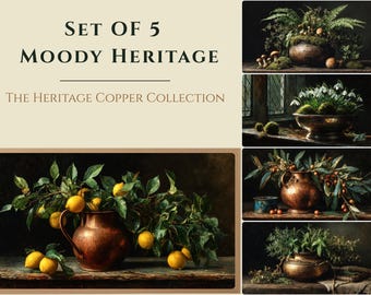 Moody Heritage Frame TV Art Bundle | Vintage Copper Still Life Set of 5