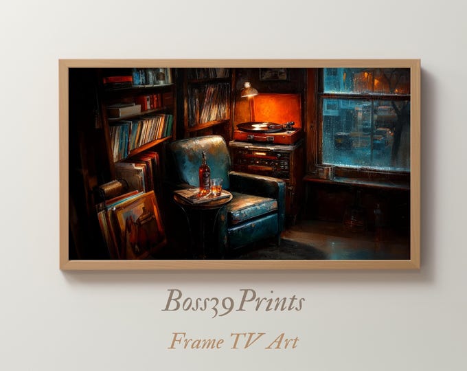Moody Music Room Frame TV Art, Rainy Window View (Digital Download)