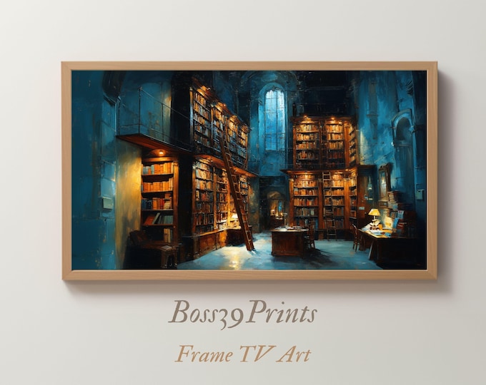 Dark Academia Library, Moody Bookshelf Frame TV Art (Digital Download)