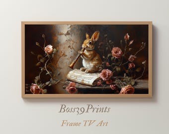 Rabbit Flute Samsung Frame TV Art Vintage Painting | Dark Academia Wallpaper
