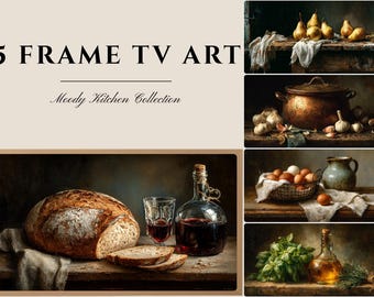 5 Frame TV Art Bundle | Moody Kitchen Decor | Samsung Frame TV Set | Vintage Oil Painting | French Country Still Life