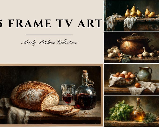 5 Frame TV Art Bundle | Moody Kitchen Decor | Samsung Frame TV Set | Vintage Oil Painting | French Country Still Life