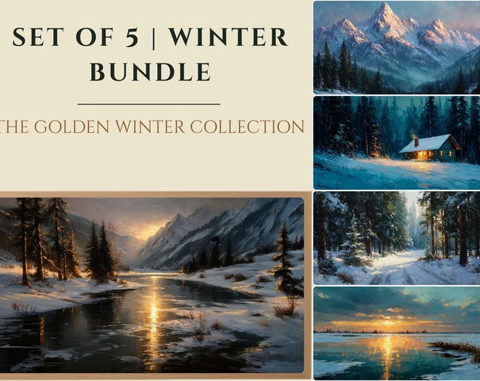 Winter Oil Painting Set, Golden Alpine Samsung Frame TV Art (4K Digital Download)