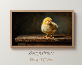 Moody Baby Chick Oil Painting, Farmhouse Easter Frame TV Art (Digital Download)