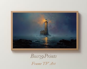 Coastal Lighthouse Frame TV Art, Moody Nautical Seascape (Digital Download)