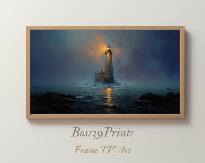 Coastal Lighthouse Frame TV Art, Moody Nautical Seascape (Digital Download)