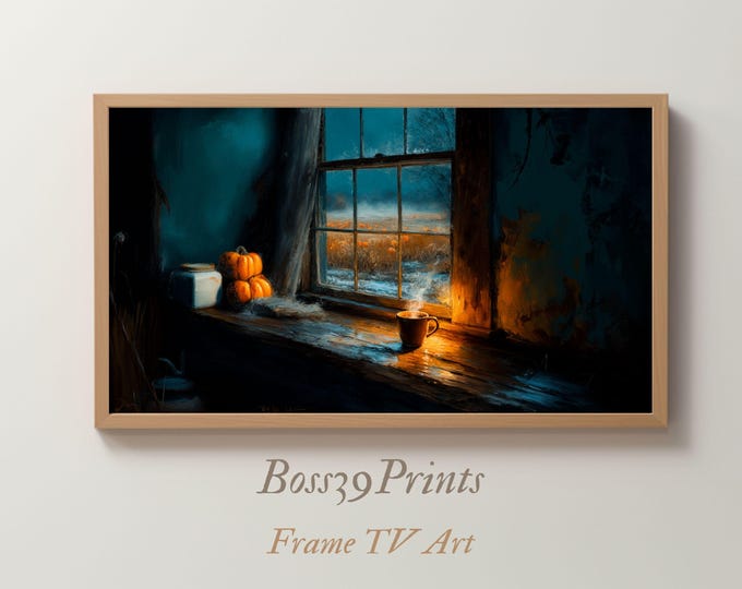 Autumn Farmhouse Window TV Art, Cozy Pumpkin Patch (Digital Download)