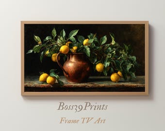 Moody Lemon Still Life | Vintage Copper Vase Frame TV Art