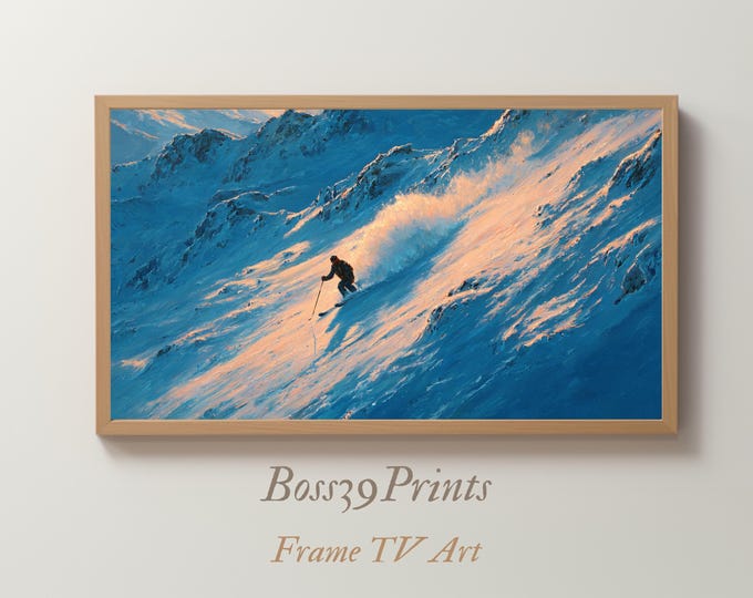 Samsung Frame TV Art | Vintage Skiing Oil Painting (4K Digital Download)