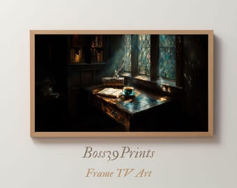 Dark Academia Frame TV Art, Window Desk Still Life (Digital Download)