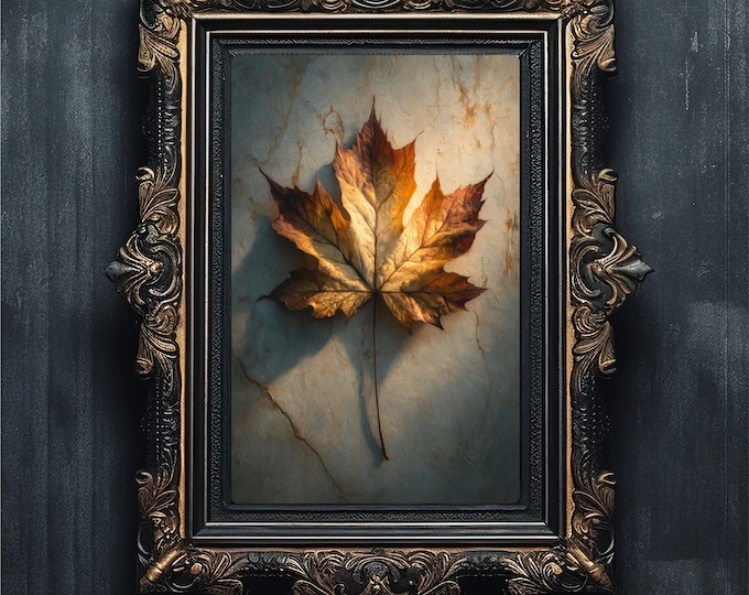 Moody Maple Leaf Art | Minimalist Botanical Print | Vintage Autumn Painting  #4-012