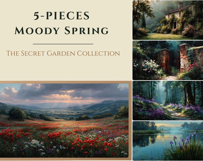 Moody Spring Landscape Set of 5 Frame TV Art, Vintage Nature (Digital Download)