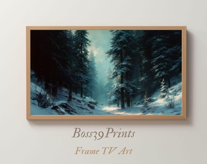 Samsung Frame TV Art | Moody Winter Forest | Vintage Deer Painting | Misty Nature 4K