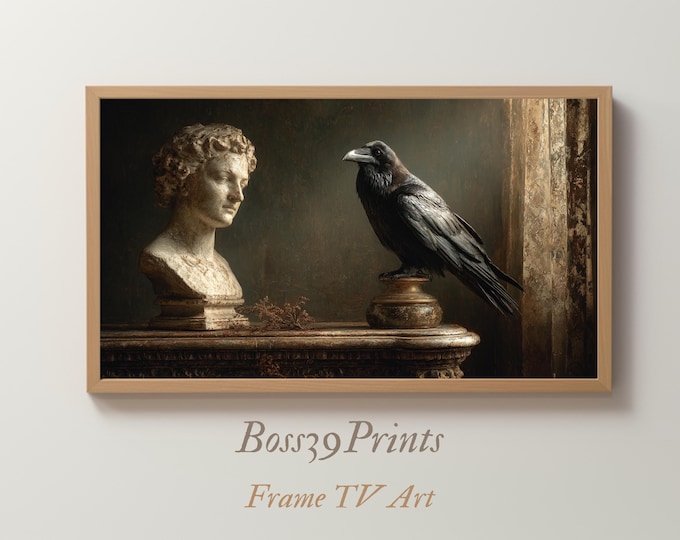 Moody Raven Oil Painting, Dark Academia Gothic Wall Art (Digital Download)