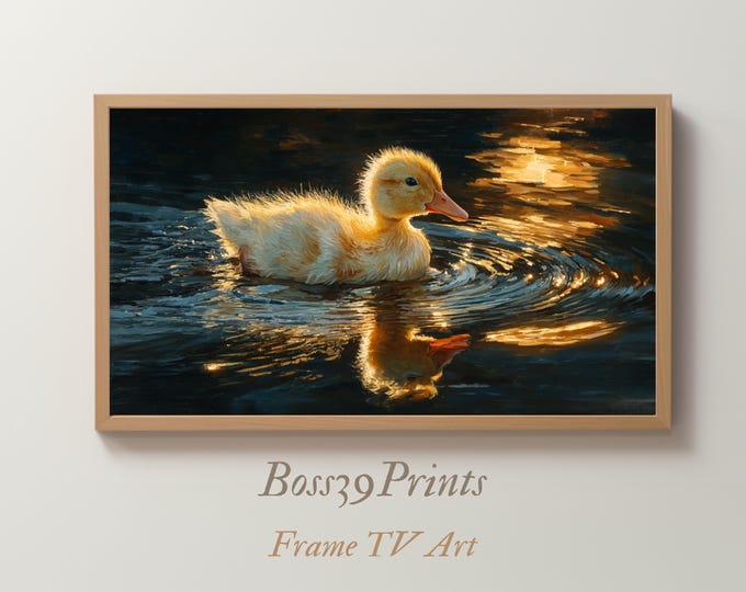 Duckling Oil Painting, Golden Pond, Frame TV Art (Digital Download)