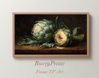Moody Artichoke Oil Painting, Rustic Kitchen Art (Digital Download)