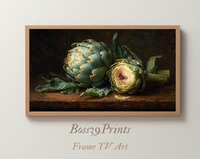 Moody Artichoke Oil Painting, Rustic Kitchen Art (Digital Download)